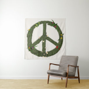 Tenture SYMBOLE DE PAIX DES FLEURS D'Herbe Réelles Hippie 