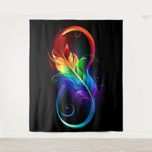 Tenture Symbole d'infini avec plume arc-en-ciel