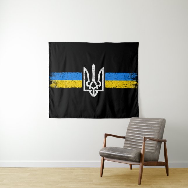 Tenture SYMBOLE DU Drapeau Ukraine (En situation (horizontale))