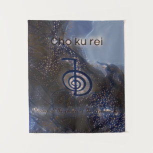 Tenture Symbole mystique noir et bleu Reiki Cho Ku Rei