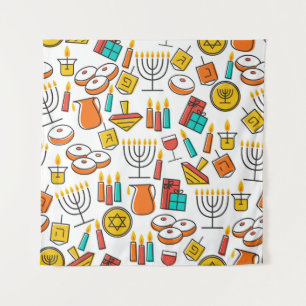 Tenture Symboles Hanoukka : Motif de Fête Juif.