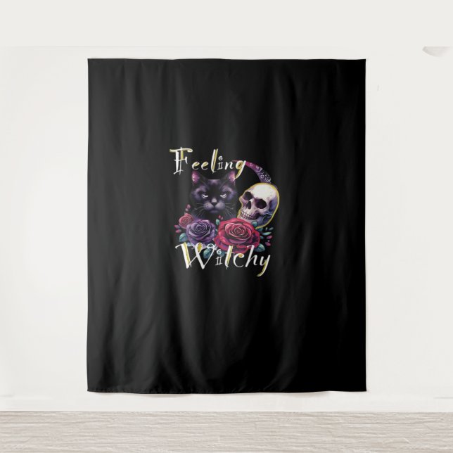Tenture T-Shirt classique de chat noir en cuisine (Devant)
