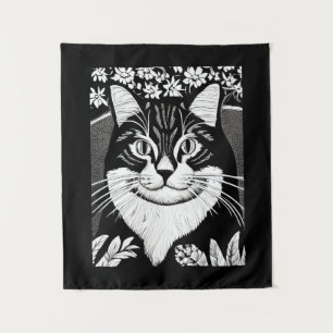 Tenture Tabby Cat entouré de fleurs