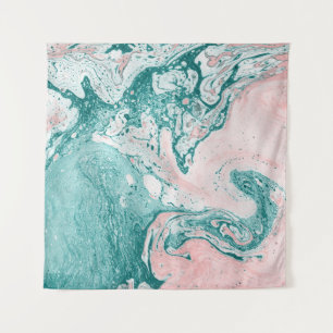 Tenture tableau Abstrait, effet marbre, rose turquoise.