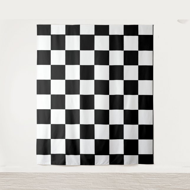 Tenture Tableau d'échecs Carré noir et blanc (Devant)