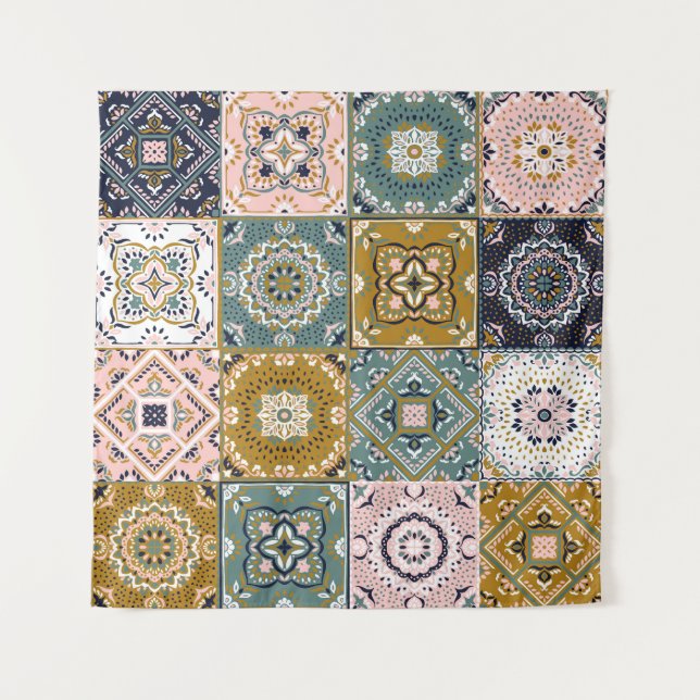 Tenture Talavera Indian : Patchwork, Ethnic Mosaic. (Devant)