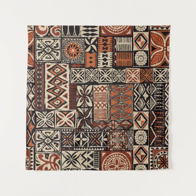 Tenture Tapa tissu tribal de style hawaïen abstrait patchw (Devant)