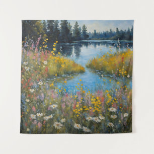 Tenture Tapestry Lake Fleur sauvage Waterscape Painting