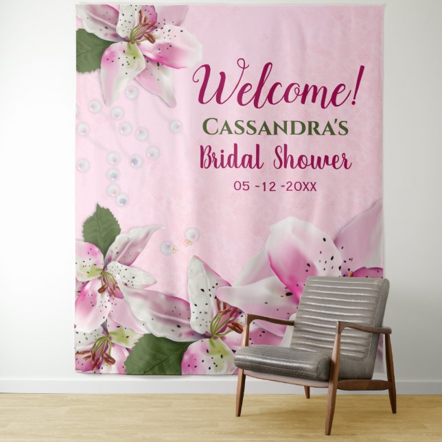 Tenture Tapis de douche de mariage de printemps avec perle (En situation)