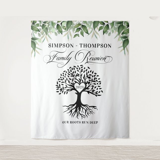 Tenture Tapiz Family reunion greenery tree backdrop banner (Devant)