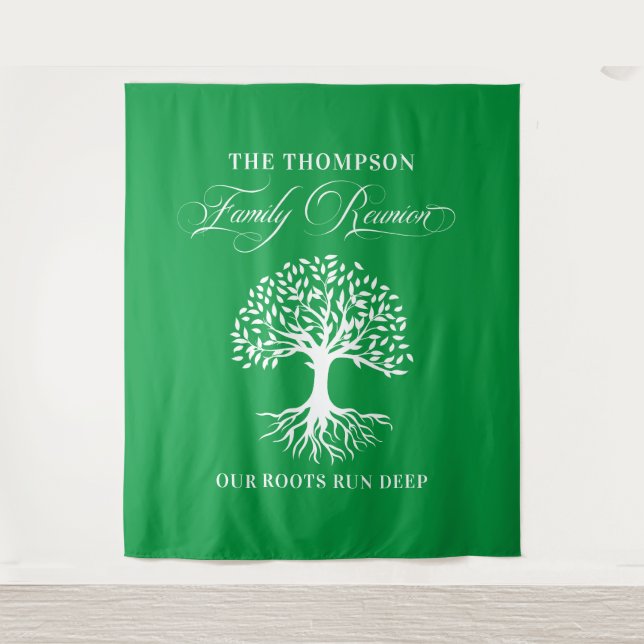 Tenture Tapiz Family reunion tree backdrop banner green (Devant)