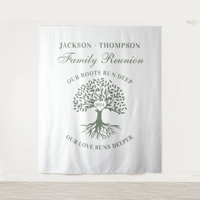 Tenture Tapiz Family reunion tree backdrop banner green (Devant)