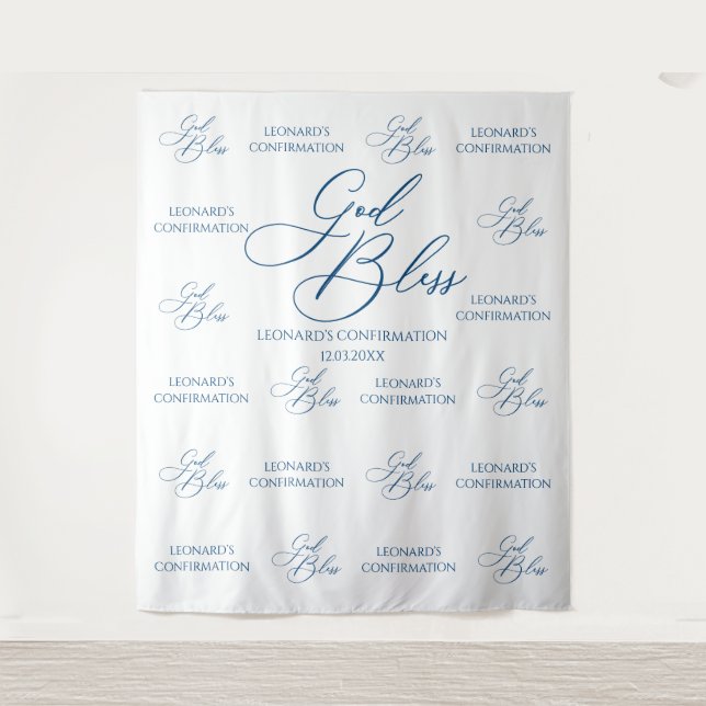Tenture Tapiz God Bless Elegant blue photobooth backdrop (Devant)