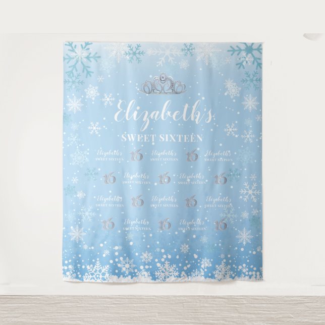Tenture Tapiz Princess Winter Sweet 16 photobooth Backdrop (Devant)