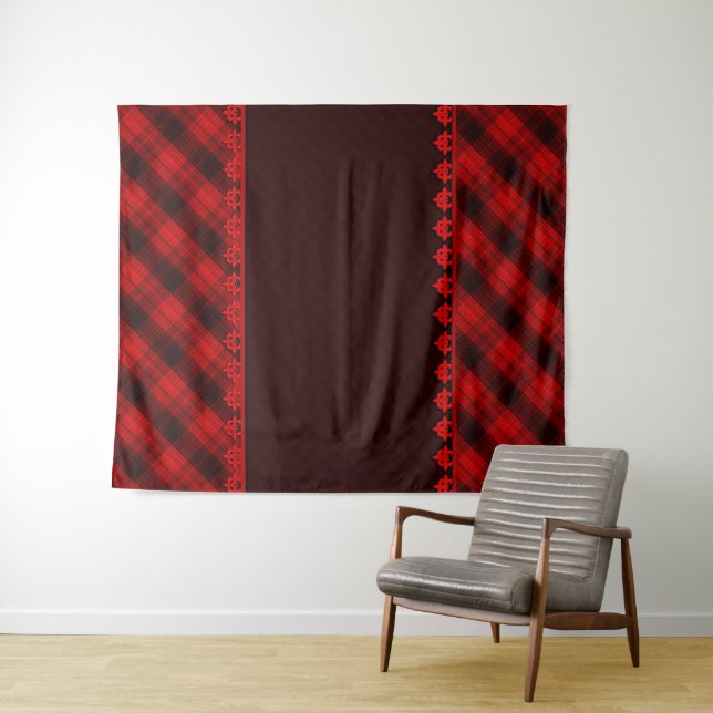 Tenture tartan rouge brun Abstrait sans soudure à damiers  (En situation (horizontale))