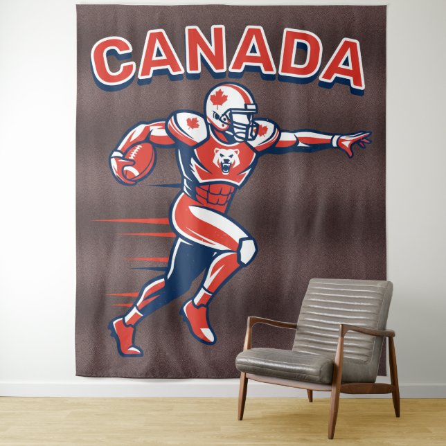 Tenture Team Canada Football Dynamic Patriotic Athlete Art (En situation)