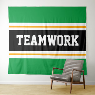 Tenture TEAMWORK Vert noir blanc jaune rayures de course