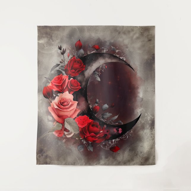 Tenture Técherie | Lune de croissant avec des roses rouges (Devant)