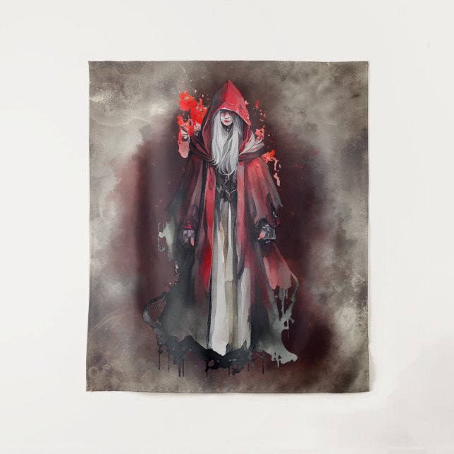Tenture Técherie | Sorcière rouge aux ombres gothiques du  (Devant)