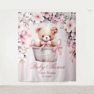 Tenture Teddy Bear Baby Girl Fleurs roses Soirée Élégante