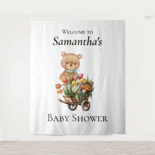 Tenture Teddy Bear Baby shower Rustic Floral fond