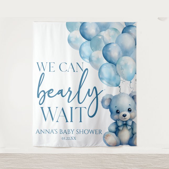 Tenture Teddy Bear Bleu Nous Pouvons Bearly Wait Baby show (Devant)