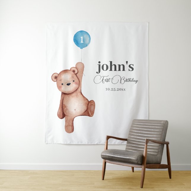 Tenture Teddy Bear Boy Premier anniversaire (En situation)