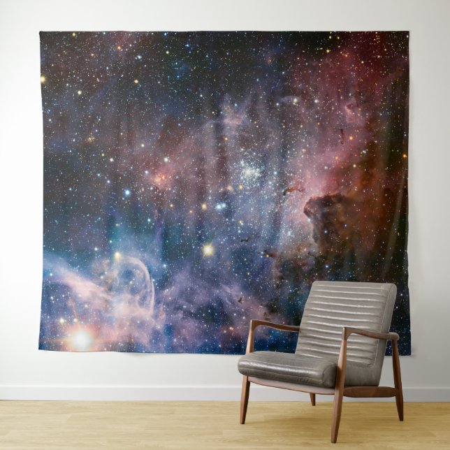 Tenture Télescope Nebula Hubble Carina Rouge et Bleu (En situation (horizontale))