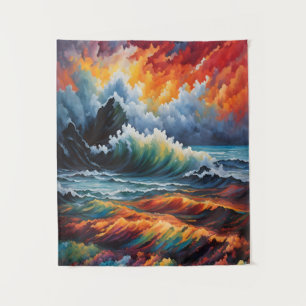 Tenture Tempête océanique enflammée - Art de paysage marin