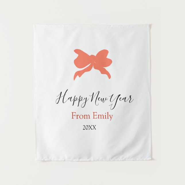 Tenture Terracotta bow happy new year name year boho retro (Devant)