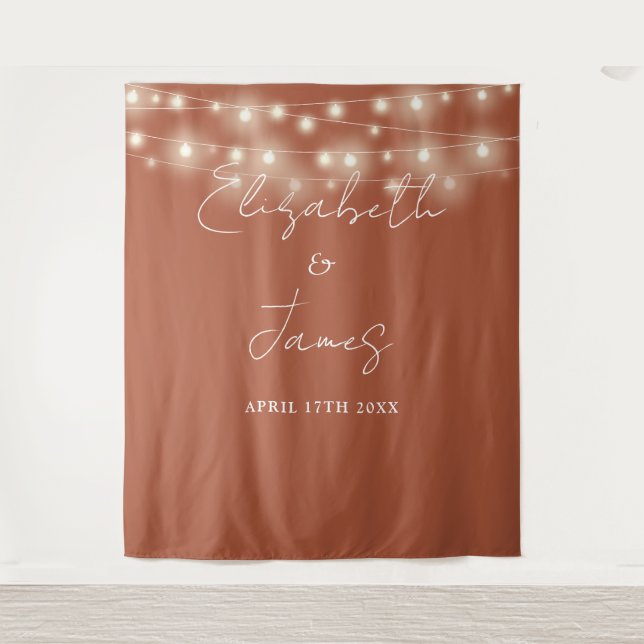 Tenture Terracotta String Lights Mariage Photo fond (Devant)