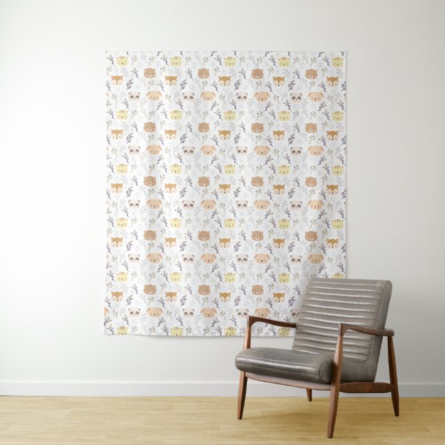 Tenture Tête D'Animal Adorable Et Motif Floral (En situation)