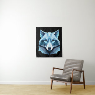 Tenture Tête de loup géométrique bleue