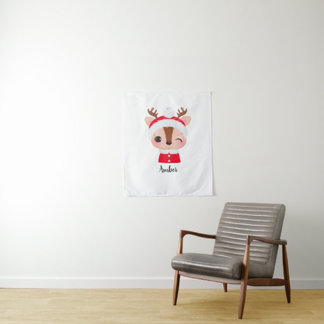 Tenture Tête de renne de Père Noël Noël mignonne (En situation)