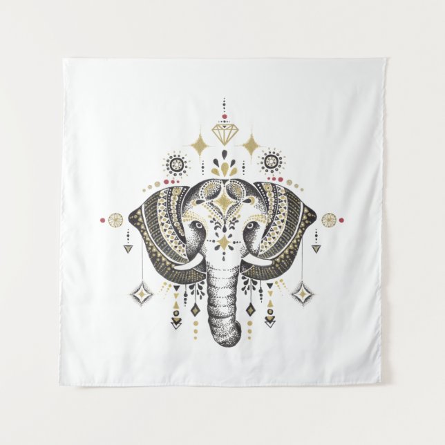 Tenture Tête d'éléphant de la tribu illustration tapisseri (Devant)