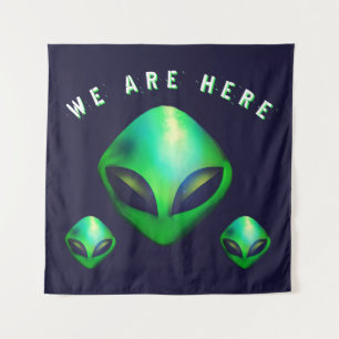 Tenture Têtes d'Alien "Nous sommes ici" Fête d'anniversair