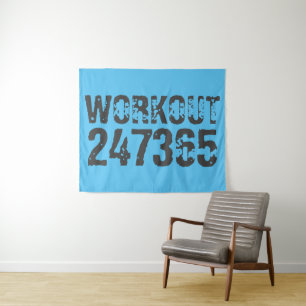 Tenture Texte usé et rayé Workout 247365 bleu