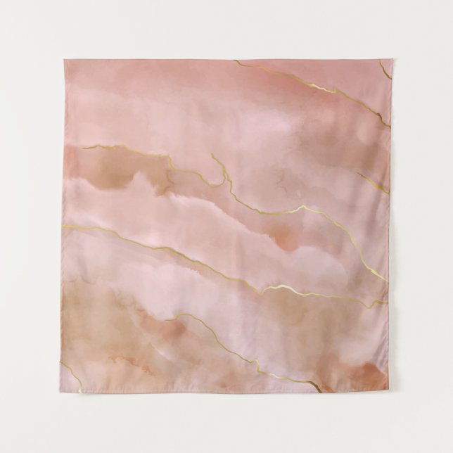 Tenture Texture Marbre Liquide Rose Or (Devant)