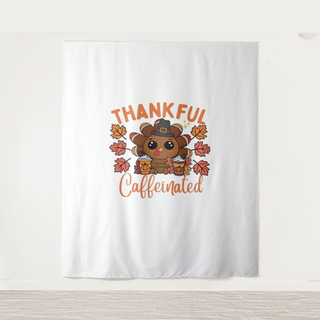 Tenture Thankful Et Caffeiné Drôle Thanksgiving Café (Devant)