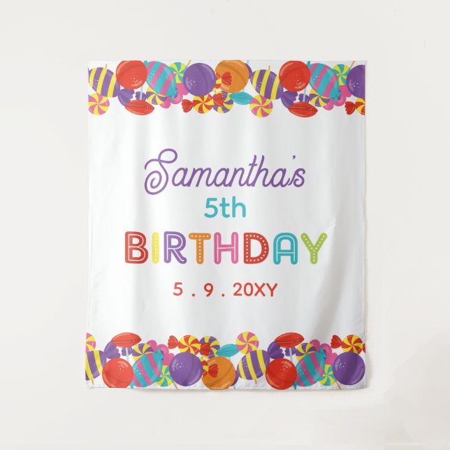 Tenture Thème de bonbons colorés Anniversaire (Devant)