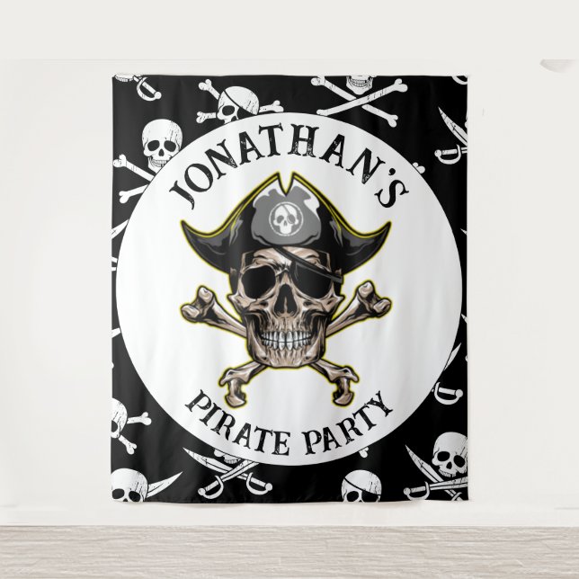 Tenture Thème pirate Parti Skull adulte.Bones fond (Devant)