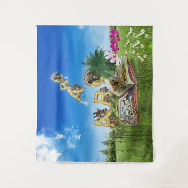 Tenture Thèmes de l'alphabet majuscule ABC. (Devant)