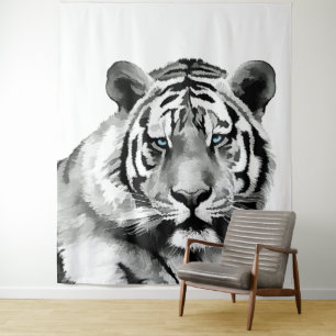 Tenture Tiger Noir et Blanc Bleu yeux
