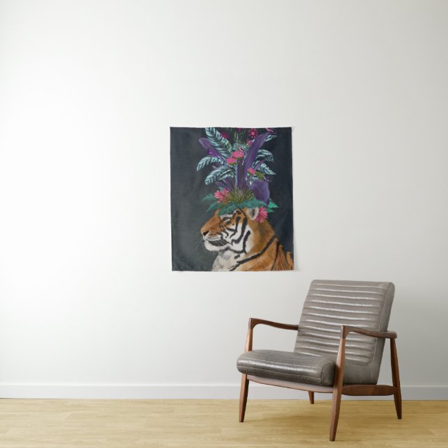 Tenture Tigre avec tête tropicale (En situation)