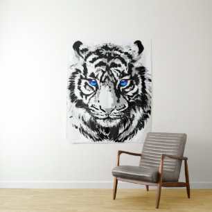 Tenture Tigre blanc de Sibérie - Yeux bleu tigre