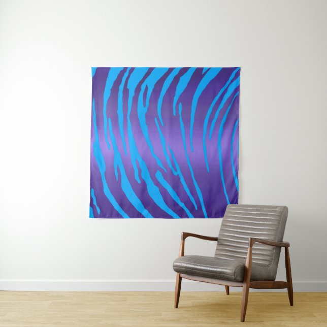 Tenture Tigre métallique rayures bleu pourpre (En situation)