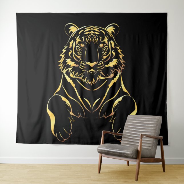 Tenture Tigre noir à rayures dorées (En situation (horizontale))