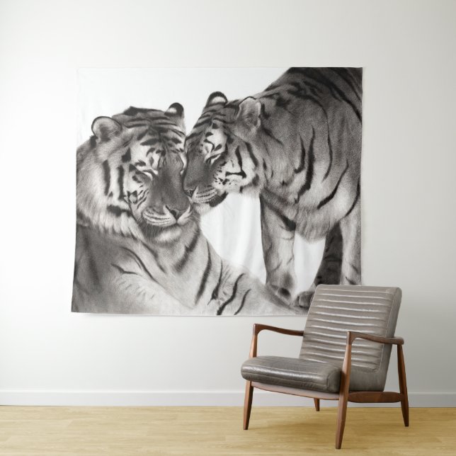 Tenture Tigres - Portrait faunique peint à la main (En situation (horizontale))