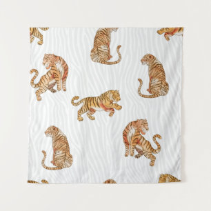 Tenture Tigres sauvages : Motif d'animaux d'aquarelle.