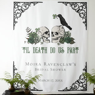 Tenture Til Death Crânes noirs et blancs et Roses verts